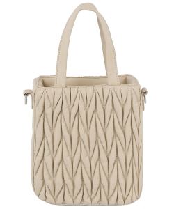 Puffy Chevron Quilted Tote Satchel LHU496 BEIGE